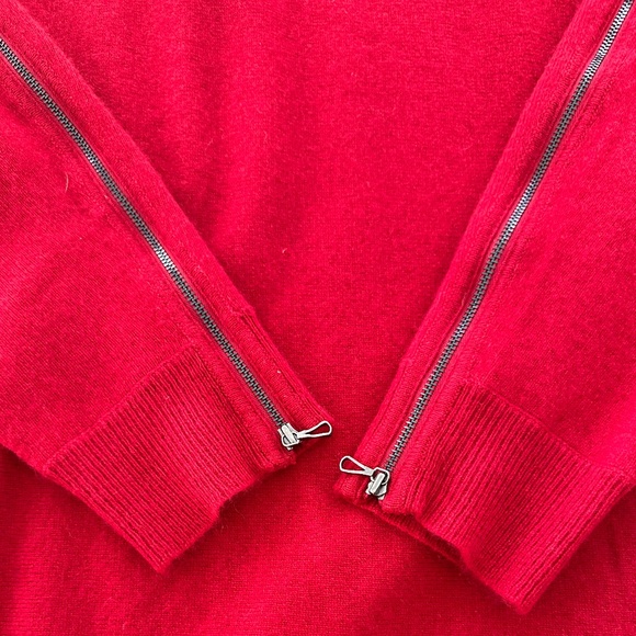 Magaschoni Tomato Red Cashmere Boat Neck Zip Sweater - Size M - Picture 4 of 15